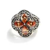 925 Ayar Gümüş Damla Taşlı Turuncu Topaz İşlemeli Yüzük thumbnail 5