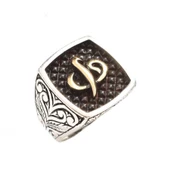 925 Ayar Gümüş Elif & Vav Modeli Kolları İşlemeli Erkek Yüzük thumbnail 2