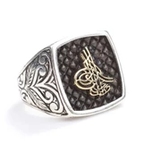 925 Ayar Gümüş Osmanlı Tuğrası Kolları İşlemeli Erkek Yüzük thumbnail 2