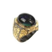 925 Ayar Gümüş Oval Sentetik Safir Taşlı Erkek Yüzüğü thumbnail 2