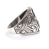 925 Ayar Gümüş Osmanlı Motifli Kolları İşlemeli Erkek Yüzük thumbnail 3