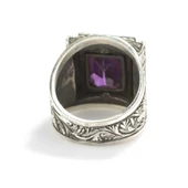 925 Ayar Gümüş Dikdörtgen Ametist Taşlı İşlemeli Erkek Yüzük thumbnail 6