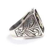 925 Ayar Gümüş Osmanlı Tuğrası Kolları İşlemeli Erkek Yüzük thumbnail 3