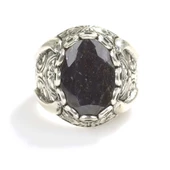 925 Ayar Gümüş Oval Kök Safir Taşlı Elişi Kalemli Erkek Yüzük thumbnail 5