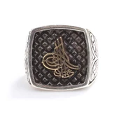 925 Ayar Gümüş Osmanlı Tuğrası Kolları İşlemeli Erkek Yüzük thumbnail 4