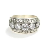 925 Ayar Gümüş 4 lü Zirkon Taşlı Elişi Kalemli Erkek Yüzük thumbnail 5