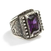 925 Ayar Gümüş Dikdörtgen Ametist Taşlı İşlemeli Erkek Yüzük thumbnail 3