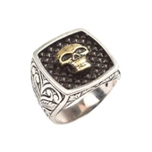 925 Ayar Gümüş Kurukafa Kolları İşlemeli Erkek Yüzük thumbnail 1