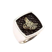 925 Ayar Gümüş Kabartmalı Osmanlı Tuğrası Erkek Yüzük thumbnail 1