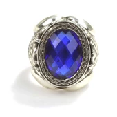 925 Ayar Gümüş Oval Sentetik Safir Taşlı İşlemeli Kollu Erkek Yüzük thumbnail 6