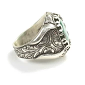 925 Ayar Gümüş Oval Zümrüt Taşlı Erkek Yüzüğü thumbnail 4