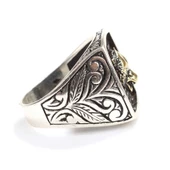 925 Ayar Gümüş Bozkurt Kafası Kolları İşlemeli Erkek Yüzük thumbnail 3