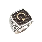 925 Ayar Gümüş Ay Yıldız Kolları İşlemeli Erkek Yüzük thumbnail 1