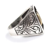 925 Ayar Gümüş Kayı Boyu Kolları İşlemeli Erkek Yüzük thumbnail 3