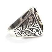 925 Ayar Gümüş Ay Yıldız Kolları İşlemeli Erkek Yüzük thumbnail 3