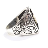 925 Ayar Gümüş Göktürkçe Türk Yazılı Kolları İşlemeli Erkek Yüzük thumbnail 3