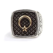 925 Ayar Gümüş Ay Yıldız Kolları İşlemeli Erkek Yüzük thumbnail 4