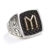 925 Ayar Gümüş Kayı Boyu Kolları İşlemeli Erkek Yüzük thumbnail 2