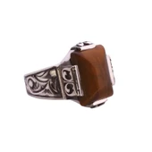 925 Ayar Gümüş Dikdörtgen Kaplangözü Taşlı Kalemli Erkek Yüzük thumbnail 2