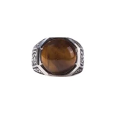 925 Ayar Gümüş Sekizgen Kaplangözü Taşlı Kalemkar Model Erkek Yüzük thumbnail 3