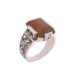 925 Ayar Gümüş Dikdörtgen Kaplangözü Taşlı Kalemli Erkek Yüzük thumbnail 1