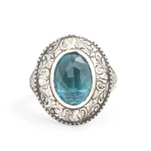 Gümüş Oval Akuamarin Taşlı Kalemli Erkek Yüzüğü thumbnail 3