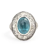 Gümüş Oval Akuamarin Taşlı Kalemli Erkek Yüzüğü thumbnail 4