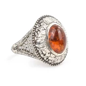 Gümüş Oval Gerçek Kehribar Taşlı Kalemli Erkek Yüzüğü thumbnail 2