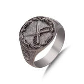 925 Ayar Gümüş Çarpı Kılıç Motifli Erkek Yüzüğü thumbnail 3