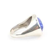 925 Ayar Gümüş Badem Kyanite Taşlı Düz Erkek Yüzüğü thumbnail 4