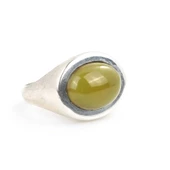 925 Ayar Gümüş Badem Yeşim Taşlı Düz Erkek Yüzüğü thumbnail 1