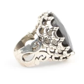 Gümüş Fasetli Oniks Taşlı Büyük Yüzük thumbnail 4