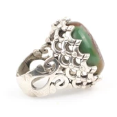 Gümüş Üzeri Yazılı Doğal Akik Taşlı Büyük Yüzük thumbnail 4