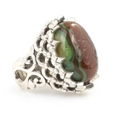 Gümüş Üzeri Yazılı Doğal Akik Taşlı Büyük Yüzük thumbnail 1