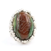 Gümüş Üzeri Yazılı Doğal Akik Taşlı Büyük Yüzük thumbnail 5