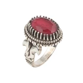 925 Ayar Gümüş Oval Fasetli Yakut Taşlı Erkek Yüzüğü - 2