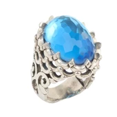 Gümüş Fasetli Akuamarin Taşlı Büyük Yüzük thumbnail 2