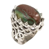 Gümüş Üzeri Yazılı Doğal Akik Taşlı Büyük Yüzük thumbnail 2