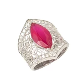 925 Ayar Gümüş Sentetik Yakut Taşlı Mekik Motifli Telkâri Yüzük - 2