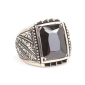 925 Ayar Gümüş Dikdörtgen Hematit Taşlı Erkek Yüzüğü thumbnail 2