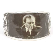 925 Ayar gümüş Kemal Atatürk Fotoğraflı Erkek Yüzük thumbnail 4