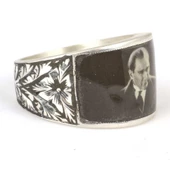 925 Ayar gümüş Kemal Atatürk Fotoğraflı Erkek Yüzük thumbnail 2