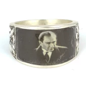 925 Ayar gümüş Kemal Atatürk Fotoğraflı Erkek Yüzük thumbnail 5