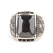 925 Ayar Gümüş Dikdörtgen Hematit Taşlı Erkek Yüzüğü thumbnail 4
