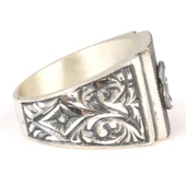 925 Ayar Gümüş Dikdörtgen Kaş Ay Yıldızlı Erkek Yüzük thumbnail 3