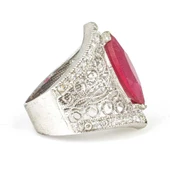 925 Ayar Gümüş Sentetik Yakut Taşlı Mekik Motifli Telkâri Yüzük - 4