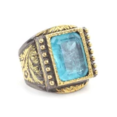 925 Ayar Gümüş Dikdörtgen Akuamarin Taşlı Erkek Yüzük thumbnail 2