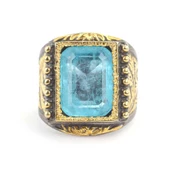 925 Ayar Gümüş Dikdörtgen Akuamarin Taşlı Erkek Yüzük thumbnail 4