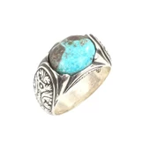 925 Ayar Gümüş El Kalemli Gerçek Turkuaz Taşlı Erkek Yüzüğü thumbnail 1