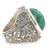 925 Ayar Gümüş Yeşil Akik Taşlı İşlemeli Erkek Yüzük thumbnail 3